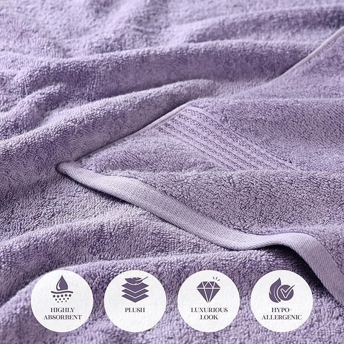 Superior Egyptian Cotton 8-Piece Towel Set, Assorted Towels for Home Bathroom, Guest Bath Decor Essentials, Includes 2 Bath, 4 Hand, 2 Face Towels/Washcloths, Quick Dry, Absorbent, Royal Purple