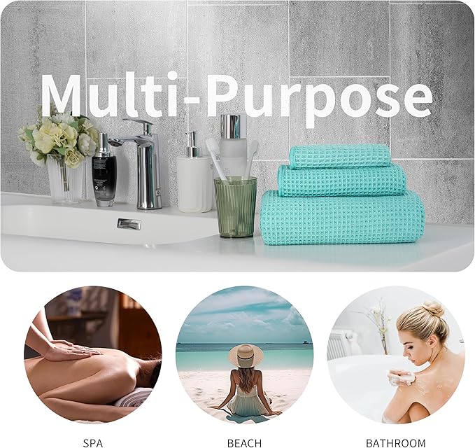 MICROFI Microfiber Waffle Bath Towels, 3 Pieces, Oversized, Soft, Absorbent, Fast Drying, Lint Free, Includes Bath, Face and Hand Towels 430 GSM