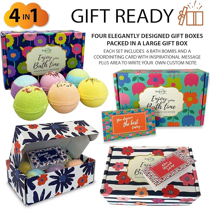 Bath Bombs for Women Gift Set - 24 Natural and Organic Bath Bombs with Essential Oils & Moisturizing Shea Butter, Spa Birthday Gift, Mothers Day Gifts for Mom, Selfcare Gifts, for Her, Girls, Kids