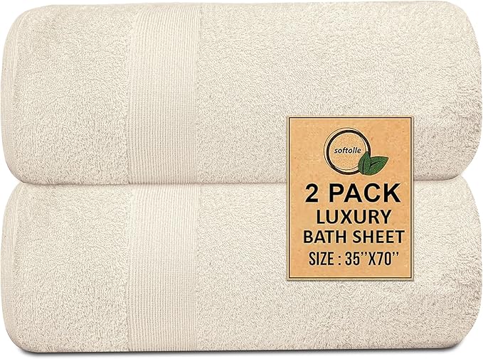Softolle 100% Cotton Luxury Bath Sheets - Pack of 2 (35" x 70") | Super Soft, Quick-Dry & Highly Absorbent Towels for Bathroom, Home, Spa & Gym (Cream)