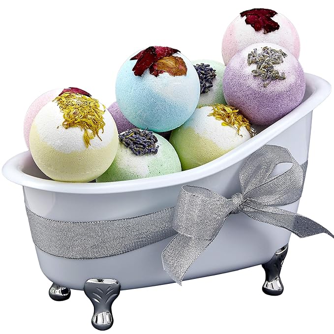 Mothers Day Gift Bath Bombs Gift Set for Women and Men, 10 Oversized Two Tone Bath Fizzies with Shea & Coco Butter Dry Flower Petals, Rich Spa Bath Set in Cute Tub, Multiple Fragrances, Birthday Gifts
