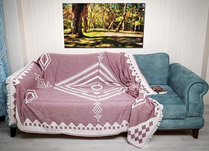 Bersuse 100% Cotton Bahamas XL Throw Blanket Turkish Towel Beach Blanket - Beach Camping Essentials - 75x90 Inches, Burgundy