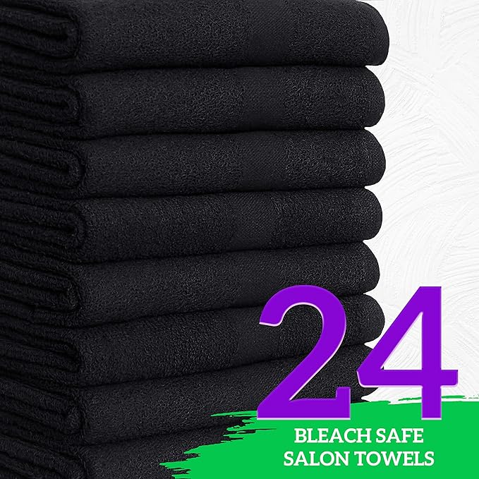 GREEN LIFESTYLE Black Microfiber Bleach Safe Towel Bulk Sets, Premium Spa Quality, Super Soft and Absorbent for Gym, Pool, Spa, Salon and Home (24 Pack)