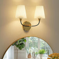 Bathroom Vanity Light with Fabric Shade, 2-Light Bathroom Vanity Light Over Mirror, Modern Light Fixtures for E26 Bulb, Flared Wall Lights for Bedroom, Hallway, Entryway (Black Gold)