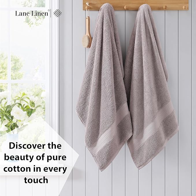 LANE LINEN Bath Towel Set of 4 PC (28"x54") - 100% RingSpun Cotton Bathroom Towel Set - Reinforced Edges, Quick Dry, Very Soft & Absorbent Large Bath Towel - Mininmal Linting after 3 Washes - Platinum