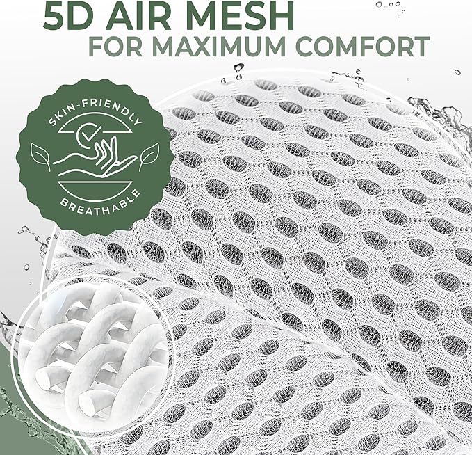 Full Body Bath Pillow for Tub with Free Bath Tray & Wash Bag – 2-in-1 Design | 5D Air Mesh, Detachable Headrest, Non-Slip Suction Cups, Machine Washable