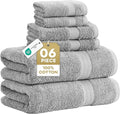 LANE LINEN 100% Cotton Turkish Towel Set for Bathroom - 6 Piece - Super Soft, Quick Dry & Highly Absorbent - 2 Bath, 2 Wash cloths, 2 Hand Towels - Hotel Quality, Durable & OEKO-TEX Certified - Grey