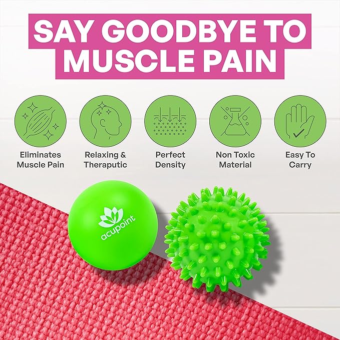 Acupoint Physical Massage Therapy Lacrosse Ball Set Ideal for Yoga Deep Tissue Massage Trigger Point Therapy and Myofascial Release Physical Therapy Back Foot Plantar Fasciitis (Spiky Ball)