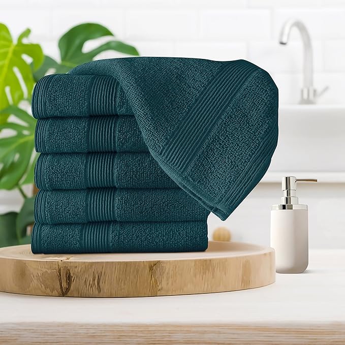 Belizzi Home Ultra Soft 6-Piece Hand Towel Set 16x28-100% Ringspun Cotton - Durable & Highly Absorbent Hand Towels - Ideal for use in Bathroom, Kitchen, Gym, Spa & General Cleaning - Teal