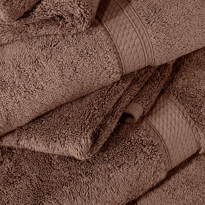 SUPERIOR Egyptian Cotton Pile 6 Piece Towel Set, Includes 2 Bath, 2 Hand, 2 Face Towels/Washcloths, Ultra Soft Luxury Towels, Thick Plush Essentials, Guest Bath, Spa, Hotel Bathroom, Chocolate