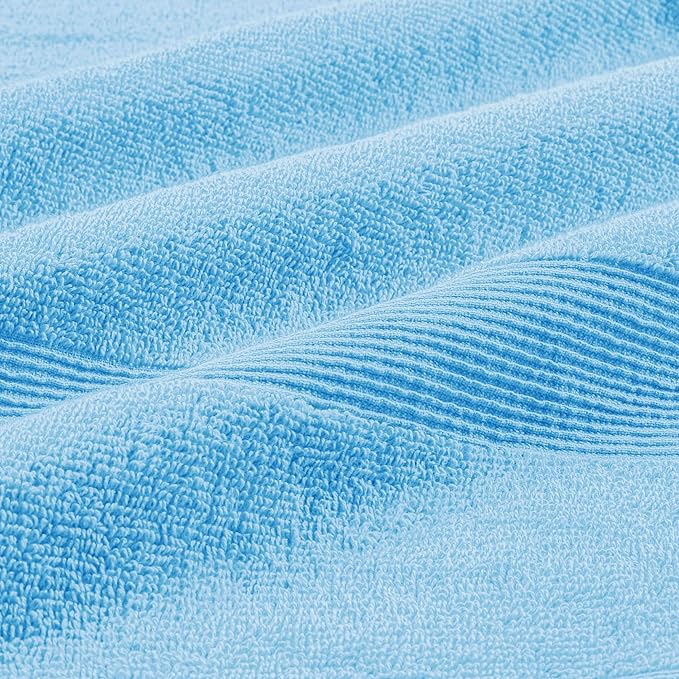 Belizzi Home 8 Piece Towel Set 100% Ring Spun Cotton, 2 Bath Towels 27x54, 2 Hand Towels 16x28 and 4 Washcloths 13x13 - Ultra Soft Highly Absorbent Machine Washable Hotel Spa Quality - Light Blue