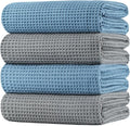 POLYTE 430 GSM Polyester Polyamide Microfiber Oversize Quick Dry Lint Free Bath Towel, 60 x 30 in, 4 Pack (Waffle Weave)