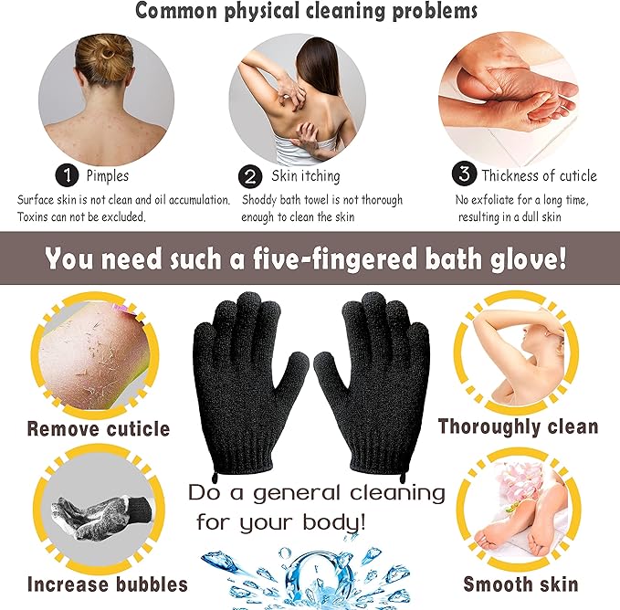 MIG4U Shower Exfoliating Scrub Gloves, Bathing Gloves Body Wash Dead Skin Removal Deep Cleansing Sponge Loofah for Women Men