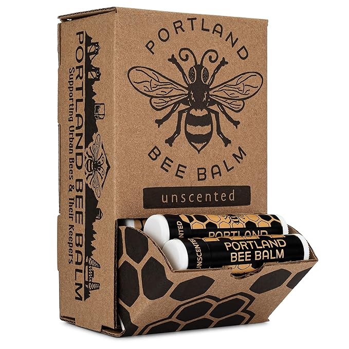 Portland Bee Balm All Natural Handmade Beeswax Based Lip Balm, Unscented 24 Count