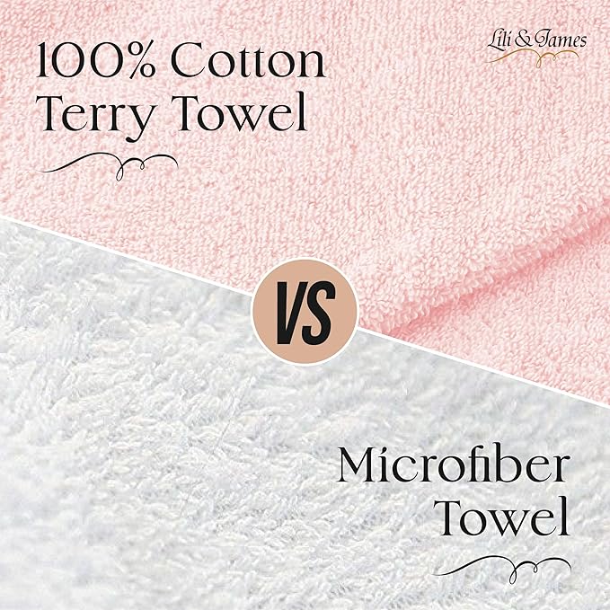 Lili&James Cotton Hair Towel Wrap for Women/Kids | Quick Dry, Soft & Absorbent 420-GSM Hair Wrap Towels with Double Button | Anti Frizz, Non Microfiber Hair Turbans for Curly, Long Hair (White+Pink)