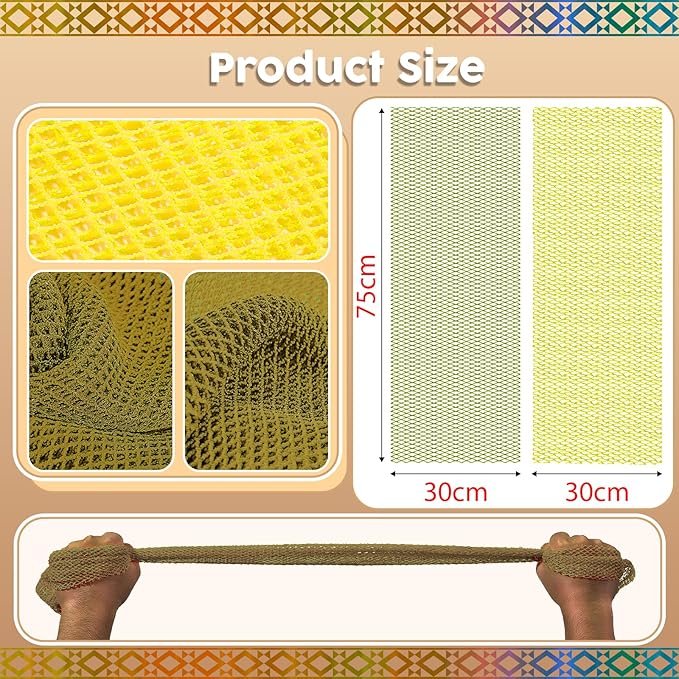 Authentic African Net Sponge - 2 Pieces Deep Clean Exfoliator - Premium Fabric, Gentle Exfoliation for Body & Shower Use (Army Green & Yellow)
