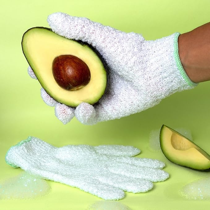 EcoTools Avocado Oil Infused Gentle Exfoliating Bath and Shower Gloves, Exfoliating Body Mitt for Soft Skin, For Body Soap and Body Scrub, Pack of 2-2 Gloves Total