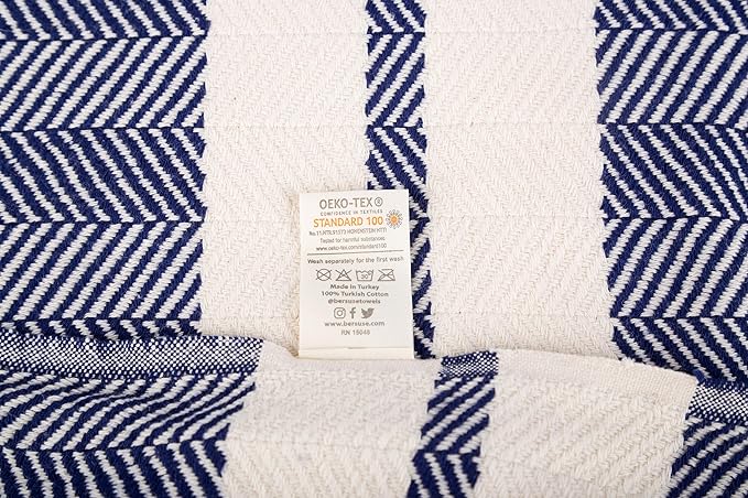 Bersuse 100% Cotton Herringbone XL Throw Blanket for Couch - 100% Cotton Lightweight Durable Throw Blanket, Big Blanket for Sensitive Skin, Decorative and Versatile - 63x94 Inches, Dark Blue