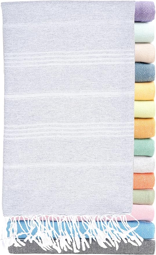 Ray Silver Turkish Beach Towel – 100% Cotton 40x71 Quick Dry Oversized Sand Free Lightweight Blanket for Travel Camping Bath Sauna Pool Gym Yoga (1pc - S-Gray)