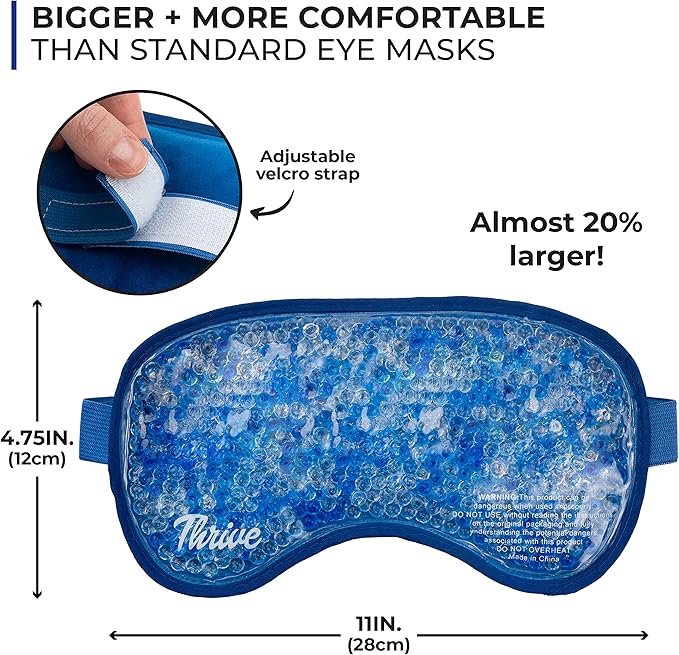 Thrive Gel Bead Eye Mask - Heated Eye Mask for Migraine Relief - Cold Compress for Puffiness & Dark Circles - Gel Ice Pack for Facial Relief - Azure, Pack of 1