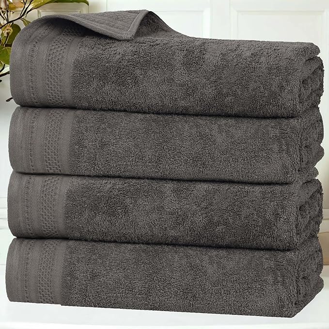 Superior Honeycomb Cotton Medium Weight Towels, for Guest Bath, Master Bathroom, Shower, Quick Dry, Adults, Home Essentials, Textured Waffle Border, Towel Set, Bath Towels, Set of 4, Gunmetal