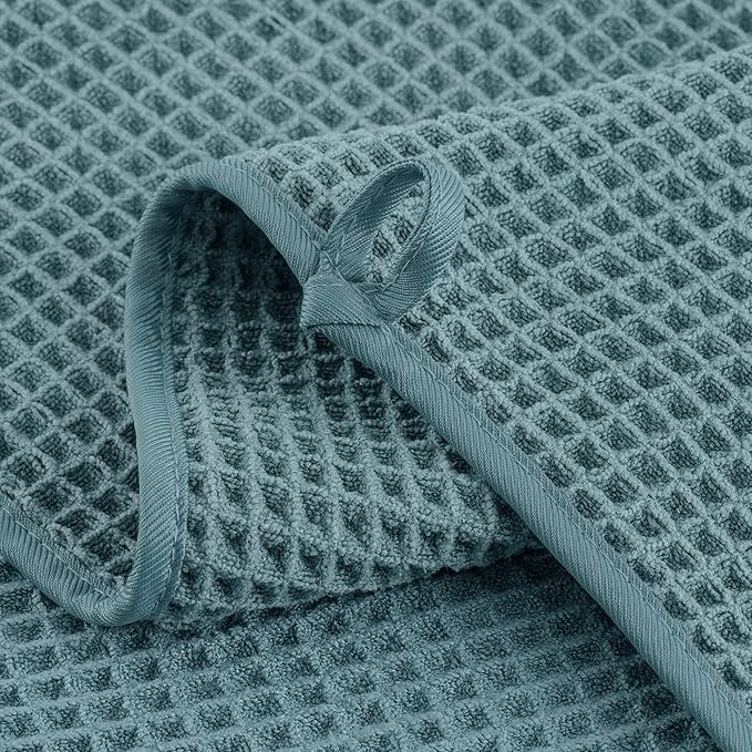 MICROFI Microfiber Waffle Bath Towels, 4 Pieces, Soft, Absorbent, Fast Drying, Lint Free 430 GSM (Green)