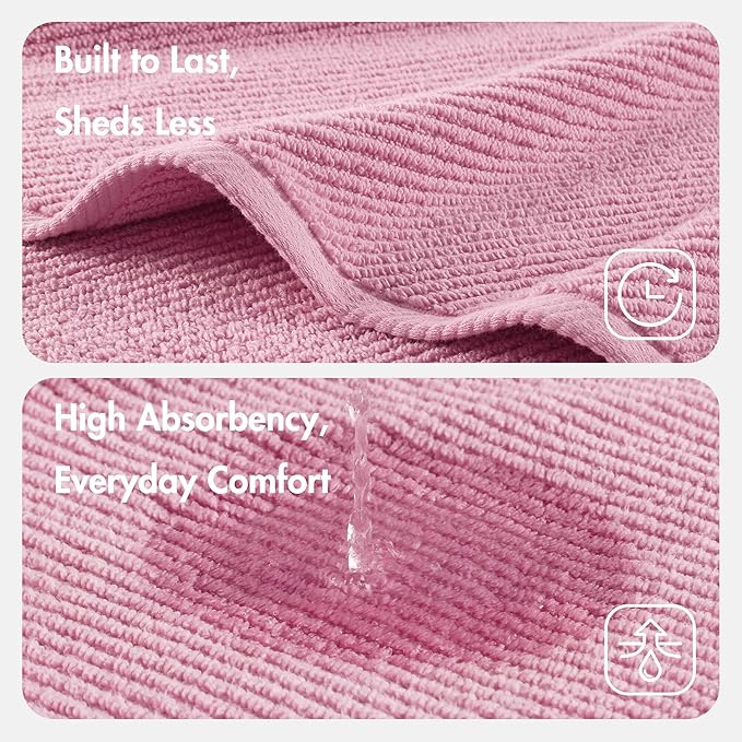 Madison Park Bathroom Towel Set of 6 Diagonal Ribbed, Pink 100% Cotton Quick Dry & Absorbent| 2 Bath 30" x 56"| 2 Hand 18" x 28"| 2 Washcloths 13" x 13"| Zero Twist, 500 GSM, Oeko-TEX