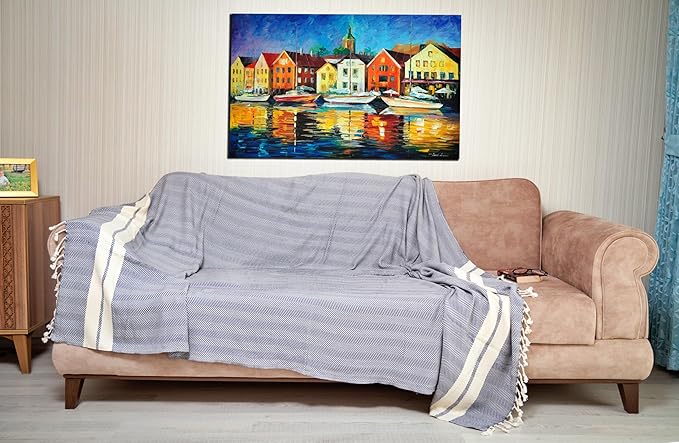 Bersuse 100% Cotton Herringbone XL Throw Blanket for Couch - 100% Cotton Lightweight Durable Throw Blanket, Big Blanket for Sensitive Skin, Decorative and Versatile - 63x94 Inches, Anthracite