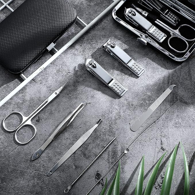 Hanaive 6 Set Manicure Set 48 Pcs Nail Clippers Pedicure Kit Gift for Mother's Day 8 in 1 Stainless Steel Grooming Kit Professional Nail Care Tools with Luxurious Travel Case for Men Women(Black)