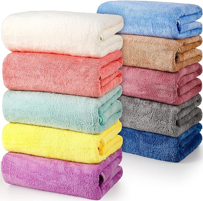 Mixweer 10 Pieces Bath Towel Set, Microfiber Coral Velvet Highly Absorbent Towels for Bathroom Body Shower Beach Travel, 28 x 55 Inches(Multicolor)