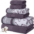 Modern Threads Floral Trail 6-Piece 100% Cotton Towel Set – Reversible Yarn Dyed Jacquard – Includes 2 Bath Towels, 2 Hand Towels, 2 Washcloths – Absorbent, Quick Dry, Soft & Durable – Purple