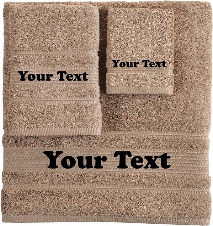Personalize Your Towels with Custom Embroidery: Names, Monograms, and Initials. Perfect For Kids, Adults, Pool, Travel, Gifts, 3-Piece Towel Set; 1 Bath Towel, 1 Hand Towel, and 1 Wash Cloth - Brown