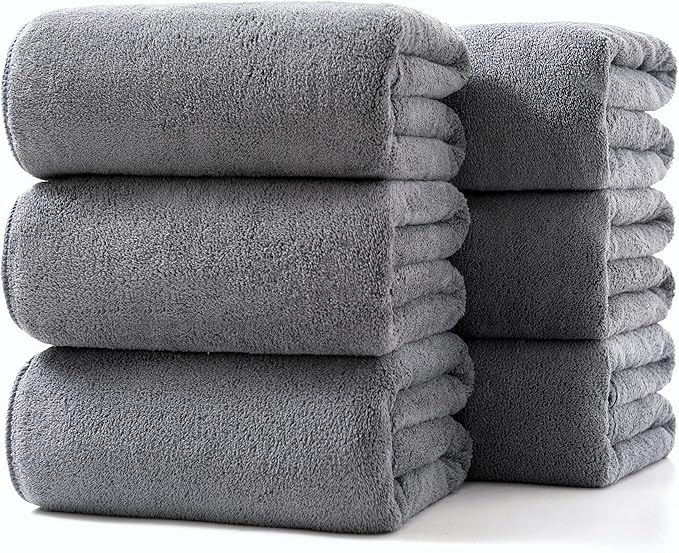 Lumimi Towels 6 Piece Soft Microfiber Bath Towel Set Salon Gym Yoga Travel Incredibly Absorbent Lightweight Quick Dry and Durable, 55" L x 27" W, Big 6 Pack Dark Grey