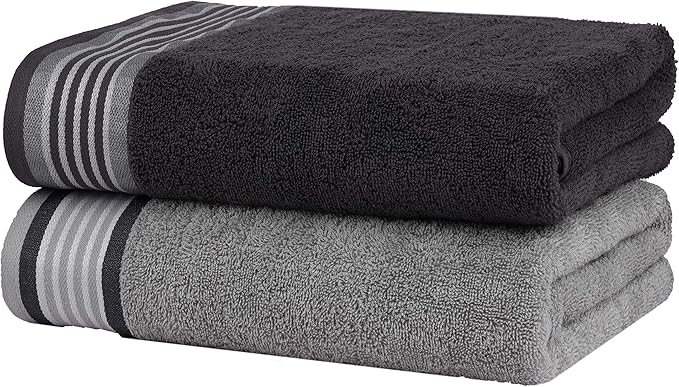 CASA COPENHAGEN He & She 4Pcs 100% Egyptian Cotton Large Designer Towels Gift Set- Grey Violet - Pine Grey, 550 GSM, 55"x27", 4Bath Towels for Bathroom (Box Pack, Set for Women & Men)