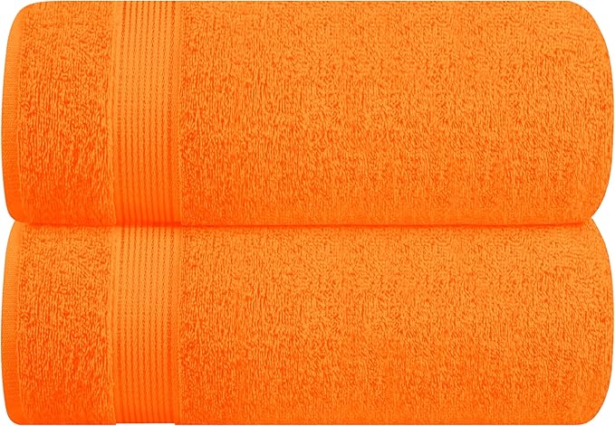 Belizzi Home Cotton 2 Pack Oversized Bath Sheet 35x70, Large Bath Sheet, Ultra Soft, Absorbent, Compact, Eco-Friendly, Recyclable, Quick Drying and Lightweight Towel - Orange