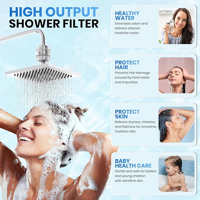 Aqua Earth Shower Filter for Hard Water Remove Chlorine Fluoride Heavy Metals Vitamin C for Healthier Skin, Hair and Nails. 20 Filtration Stages