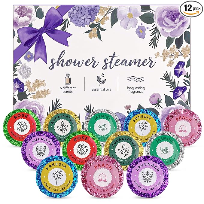 12pcs Aromatherapy Shower Steamers - Relaxation Birthday Christmas Set for Women and Men, Shower Bombs Tablets for Stress Relief and Self Care, Luxury Home Spa