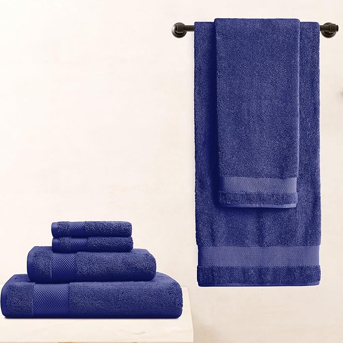 BIOWEAVES 100% Organic Cotton 700 GSM Plush Luxury Bath Towels for Bathroom 30" x 58" GOTS Certified - Navy Blue, Pack of 2
