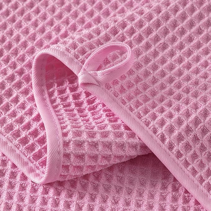 MICROFI New Microfiber Waffle Bath Towels, 2 Pieces, Oversized, Soft, Absorbent, Fast Drying, Lint Free 430 GSM (Pink)