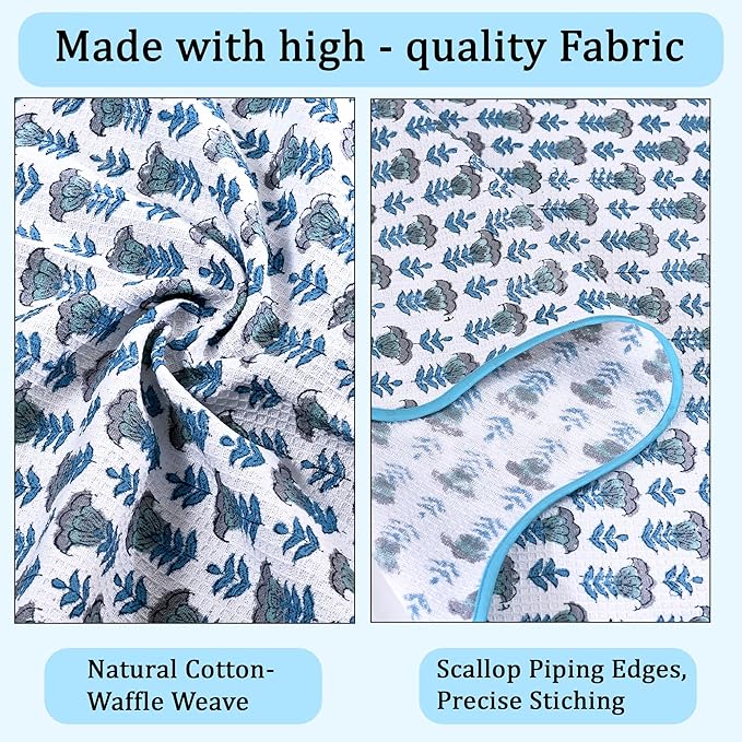 Ridhi Block Print Aquamarine Blue Cotton Spa Towel 27"x54" Set of 2 Handmade Bath Towel, Quick Dry Turkish Style Bath Sheet, Soft Absorbent Luxury Towel for Home, Gym & Spa, Boho Bathroom Decor
