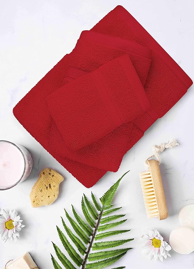 Towel and Linen Mart Burgundy Towel Sets, 2 Bath Towels 2 Hand Towels and 4 Washcloths 2 Ply Low Twist 600 GSM Ring Spun Highly Absorbent for Bathroom Hotel Shower Towel (8 Pack)