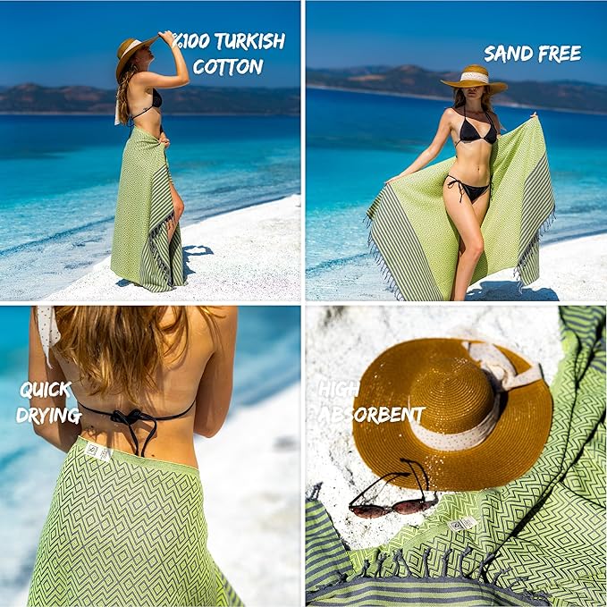 RAY SILVER Turkish Beach Towel – 100% Turkish Cotton 40"x71" Quick Dry Oversized Beach Towel Sand Free Lightweight Turkish Towel for Travel Camping Bath Sauna Beach Pool Gym Yoga