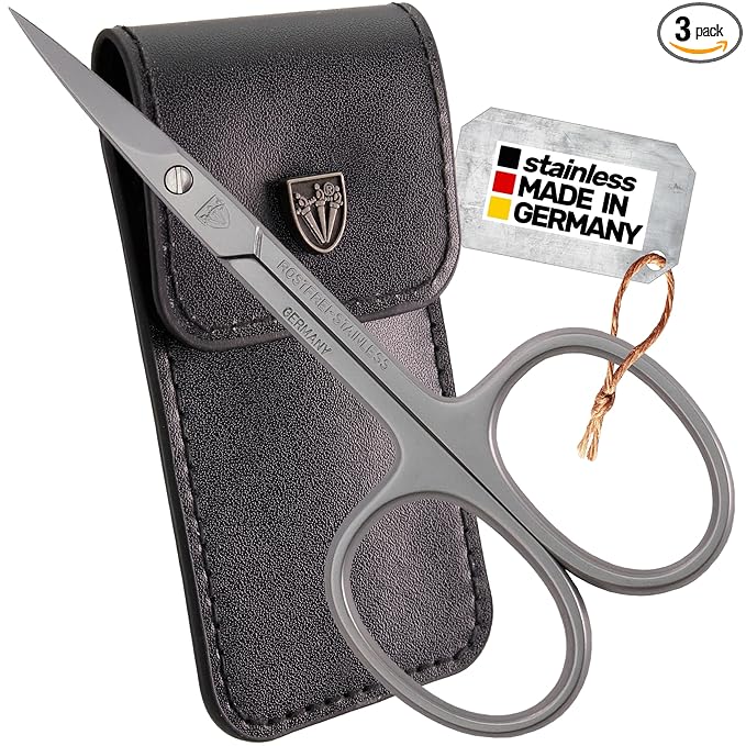 3 Swords Germany - brand quality STAINLESS STEEL INOX CURVED CUTICLE SCISSORS (1 PIECE) with case for manicure pedicure - nail care by 3 Swords - Made in Germany