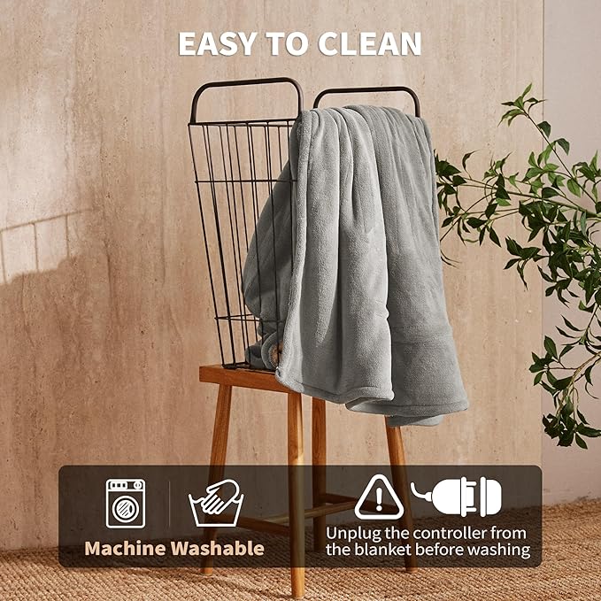 JET'S HOME Heated Blanket 50"x60" - ETL&FCC Certified Flannel Electric Blanket Machine Washable Heating Throw with 5 Heating Levels 3 Hours Auto-Off Overheating Protection (Grey)