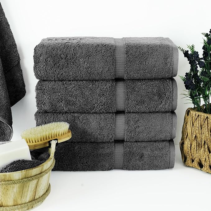 Chakir Turkish Linens | Hotel & Spa Quality 100% Cotton Premium Turkish Towels | Soft & Absorbent (4-Piece Bath Towels, Dark Gray)