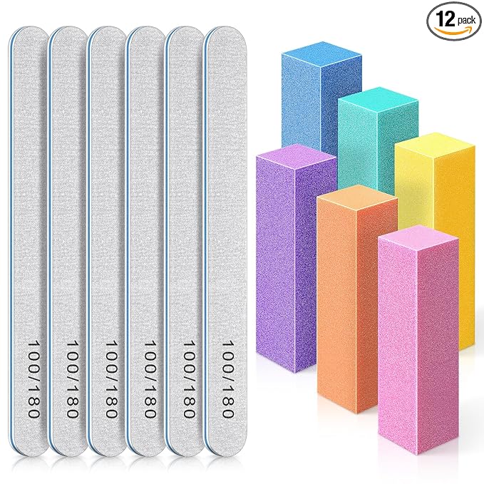 TsMADDTs Nail Buffers and Files, 6 pcs Buffer Blocks, 6PCS 100 180 Grit Files, Professional Manicure Tools Kit, Nail Care Tools Kit