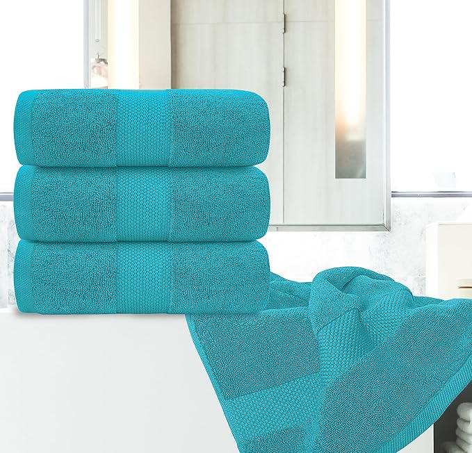 White Classic Luxury Bath Towels Large - Cotton Hotel spa Bathroom Towel |30x56 | 4 Pack | Aqua