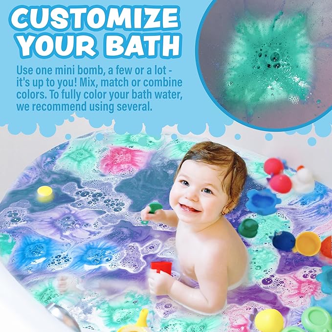 Tub Works® Lil' Bursts™ Mini Bath Bombs for Kids, 90 Count, Candy Splash | Nontoxic | Tiny Kids Bath Bombs with A Burst of Color, Foam & Bubbles | Customize Toddler Bath with Colors | Create Tub Art