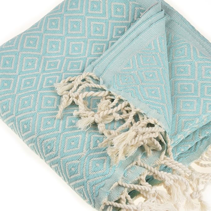 Personalized Beach Towel | Cotton Beach Towels, Easy to Carry, Sand Free, Highly Absorbent, Quick Dry, Turkish Towels for Travel Camping Bath Sauna Beach Gym Pool Yoga SPA by Lahammam, Malta, Aqua