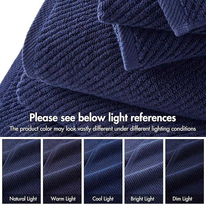 Madison Park 4-Piece Bath Towel Set for Bathroom 30" x 56" Large Diagonal Ribbed, Navy - 100% Cotton Soft Quick Dry & Absorbent Gift | Zero Twist, 500 GSM, Oeko-TEX, Hotel Quality